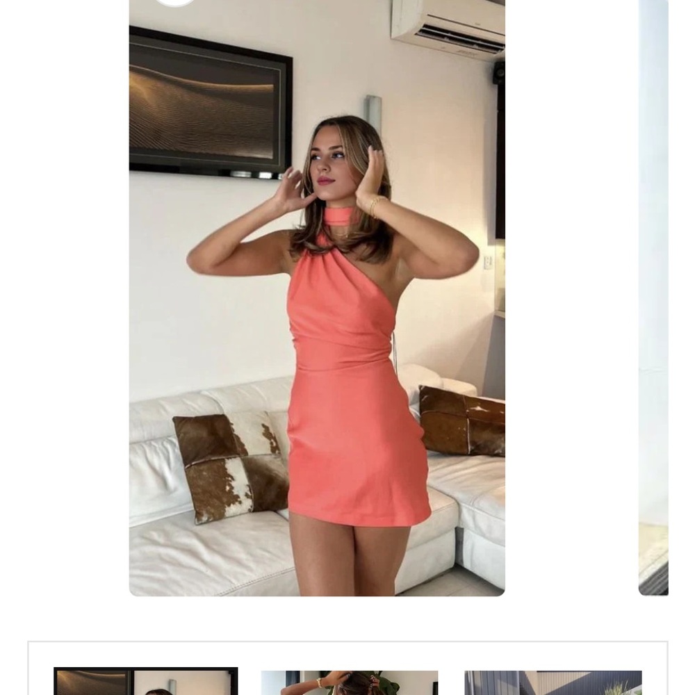 Elegant Coral Halter Neck Dress